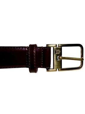 Vintage Christian Dior Men's Leather Belt Brown Burgundy Gold Buckle Size 40